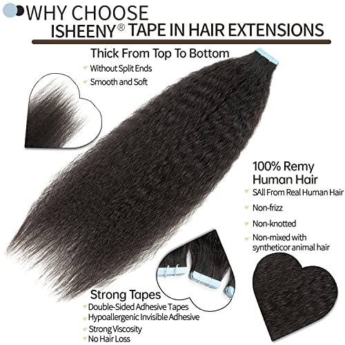 Isheeny 24 Inch Black Kinky Curly Tape-In Hair Extensions for Natural Volume and Length - Image 2