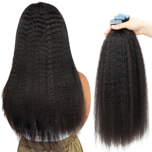 Isheeny 24 Inch Black Kinky Curly Tape-In Hair Extensions for Natural Volume and Length