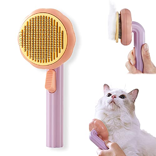 iZiv Cat Brush with Release Button, Pet Grooming Brushes for indoor Cats Shedding, pet comb for Long or Short Haired Cats, pumpkin cat hairbrush for Kitten Cats Dogs Rabbits Massage Removes Loose Fur