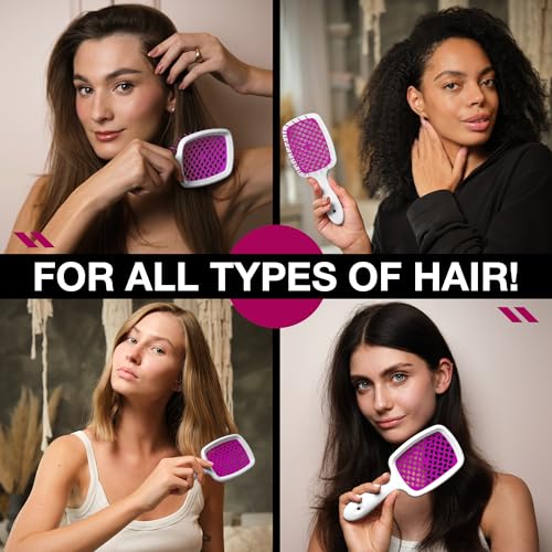 Janeke Original Patented Superbrush Detangler Brush Anti-static Hairbrush Easy For Wet or Dry Use Flexible with Nylon Bristle Great for All Hair Types - Long Thick Curly (White-Fux) - Image 4