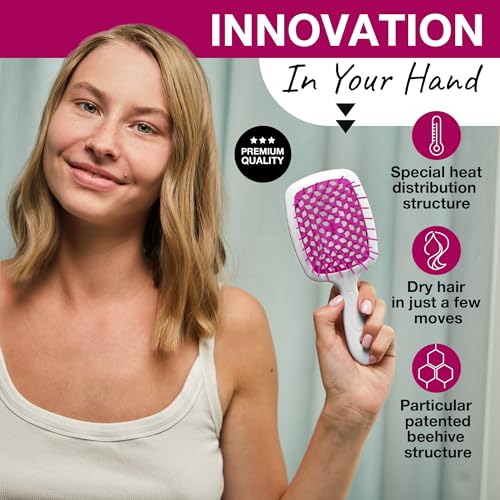 Janeke Original Patented Superbrush Detangler Brush Anti-static Hairbrush Easy For Wet or Dry Use Flexible with Nylon Bristle Great for All Hair Types - Long Thick Curly (White-Fux) - Image 3