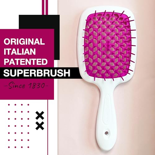 Janeke Original Patented Superbrush Detangler Brush Anti-static Hairbrush Easy For Wet or Dry Use Flexible with Nylon Bristle Great for All Hair Types - Long Thick Curly (White-Fux) - Image 2