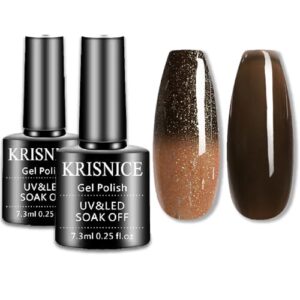 Autumn Shimmering Brown Color Changing Jelly Gel Nail Polish Kit 1 Piece for DIY Manicures