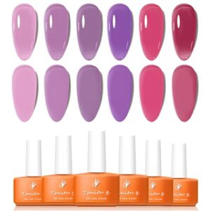 Jelly Gel Nail Polish Set 6 pcs Colors, Baby Pink,Lilac, Lavender, Violet, Fuchsia, Crimson Gel Nail Art Kit, UV LED Soak Off for Salon Manicure and Nail Art DIY at Home, for Gift