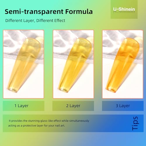 Jelly Gel Nail Polish, Top Coat Gel Nail Polish for Jelly Glass Finish, Sheer Golden Crystal Translucent Gel Nail Polish Jelly Glass Top Coat Gel Soak Off UV/LED for Nail Art Manicure Salon - Image 3