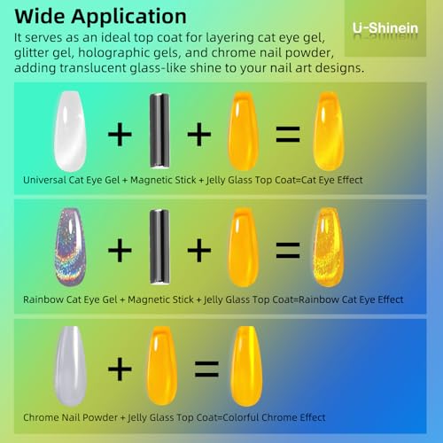 Jelly Gel Nail Polish, Top Coat Gel Nail Polish for Jelly Glass Finish, Sheer Golden Crystal Translucent Gel Nail Polish Jelly Glass Top Coat Gel Soak Off UV/LED for Nail Art Manicure Salon - Image 4