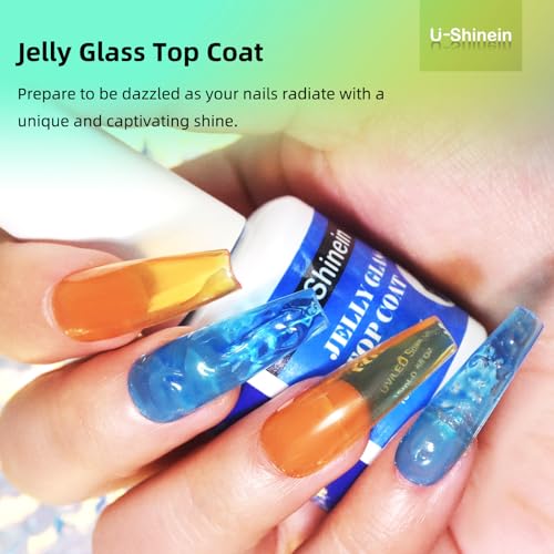 Jelly Gel Nail Polish, Top Coat Gel Nail Polish for Jelly Glass Finish, Sheer Golden Crystal Translucent Gel Nail Polish Jelly Glass Top Coat Gel Soak Off UV/LED for Nail Art Manicure Salon - Image 2
