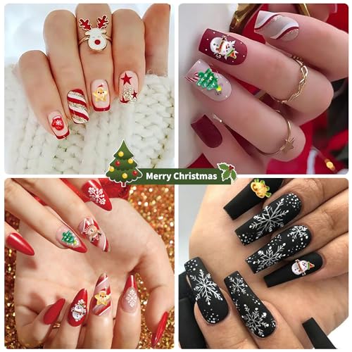 JERCLITY 100 Pieces Christmas Nail Charms for Acrylic Nails Resin Christmas Nail Art Charms Santa Claus Snowman Xmas Tree Reindeer Bell Gloves Star Nail Accessories for Women Girls Christmas Nail Art - Image 4