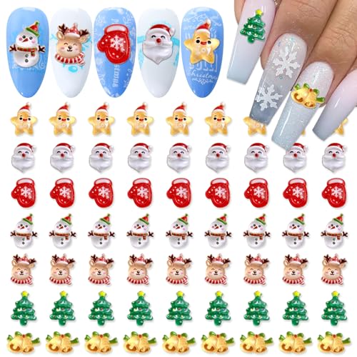 JERCLITY 100 Pieces Christmas Nail Charms for Acrylic Nails Resin Christmas Nail Art Charms Santa Claus Snowman Xmas Tree Reindeer Bell Gloves Star Nail Accessories for Women Girls Christmas Nail Art