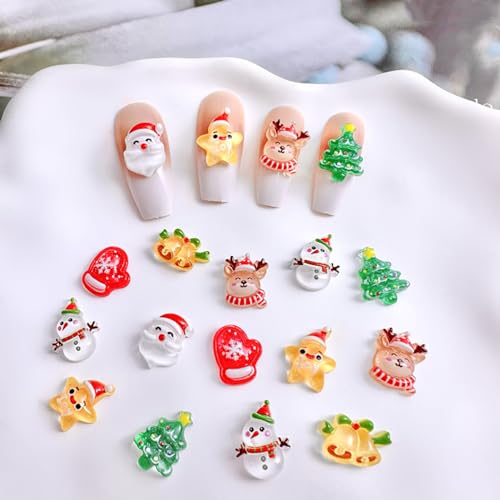 JERCLITY 100 Pieces Christmas Nail Charms for Acrylic Nails Resin Christmas Nail Art Charms Santa Claus Snowman Xmas Tree Reindeer Bell Gloves Star Nail Accessories for Women Girls Christmas Nail Art - Image 6