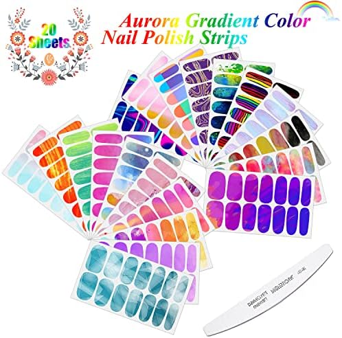 JERCLITY 20 Sheets Gradient Aurora Self-Adhesive Nail Wraps with File for Women and Kids - Image 2