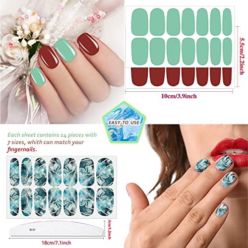 JERCLITY 336 Pieces 24 Sheets Women's Full Wrap Marble Nail Polish Strips Stickers Self-Adhesive Solid Color Gel Nail Strips Decals with Nail File for Women Girls Nail Decorations (Trendy Style) - Image 3
