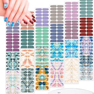 JERCLITY 336 Pieces 24 Sheets Women's Full Wrap Marble Nail Polish Strips Stickers Self-Adhesive Solid Color Gel Nail Strips Decals with Nail File for Women Girls Nail Decorations (Trendy Style)