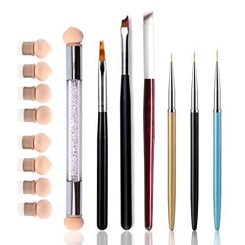 JERCLITY 7pcs Ombre Nail Brushes Set Nail Art Liner Brushes UV Gel Painting Acrylic Nail Brush Double Ended Sponge Nail Brush Nail Gradient Brush French Tip Nail Brushes for Nail Art Kit