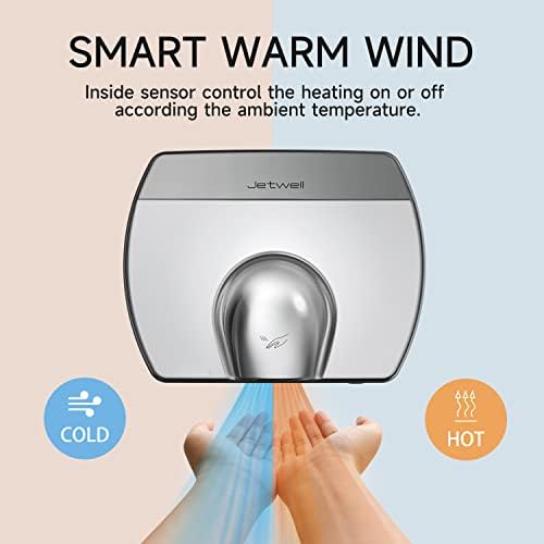 JETWELL Elegent Compact Hand Dryer For Bathrooms Commercial- High Speed Automatic Hard Wired Friendly Stainless Steel Hand Dryer- Warm Wind Hand Blower - Image 3
