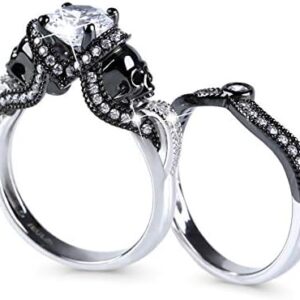 Jeulia 3.68 Carat Twist Skull Rings for Women Sterling Silver Two Tone Twist Band Rings White Diamond Bridal Ring Set Black Plated Engagement Promise Rings with Jewelry Gift Box