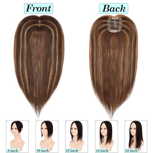 JGS1996 150% Density Real Human Hair Topper for Women, Lace Base, Clips Included - Image 2