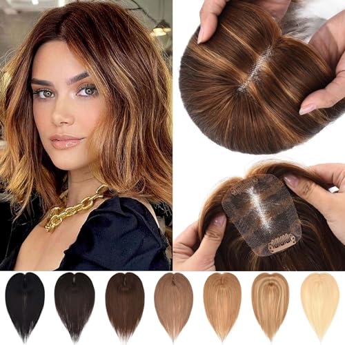 JGS1996 150% Density Real Human Hair Topper for Women, Lace Base, Clips Included