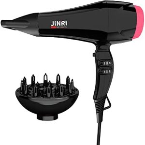 JINRI Professional 1875W AC Motor Negative Ionic Hair Dryer with 2 Speed and 3 Heat Settings Cool Shut Button,Powerful,Lightweight,Blow Dryer JR-052I (Black（Multi）)