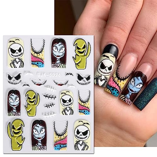 JMEOWIO 3D Embossed Halloween Nail Art Stickers Decals Self-Adhesive Pegatinas Uñas 5D Cute Pumpkin Ghost Flower Spook Nail Supplies Nail Art Design Decoration Accessories 4 Sheets - Image 5