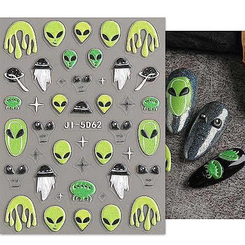 JMEOWIO 3D Embossed Halloween Nail Art Stickers Decals Self-Adhesive Pegatinas Uñas Pink 5D Skull Horror Ghost Witchy Spook Nail Supplies Nail Art Design Decoration Accessories 4 Sheets - Image 6