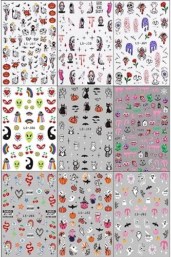 JMEOWIO 9 Sheets Halloween Nail Art Stickers Decals Self-Adhesive Pegatinas Uñas Horror Ghost Witchy Spider Web Bat Cat Pumpkin Spook Nail Supplies Nail Art Design Decoration Accessories - Image 9