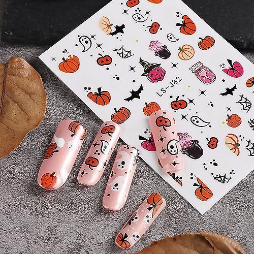 JMEOWIO 9 Sheets Halloween Nail Art Stickers Decals Self-Adhesive Pegatinas Uñas Horror Ghost Witchy Spider Web Bat Cat Pumpkin Spook Nail Supplies Nail Art Design Decoration Accessories - Image 5