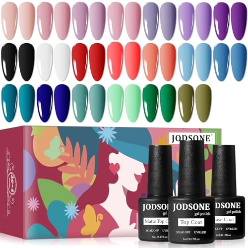 JODSONE 20 Color High Shine Gel Nail Polish Set with Base, Top, and Matte Coats