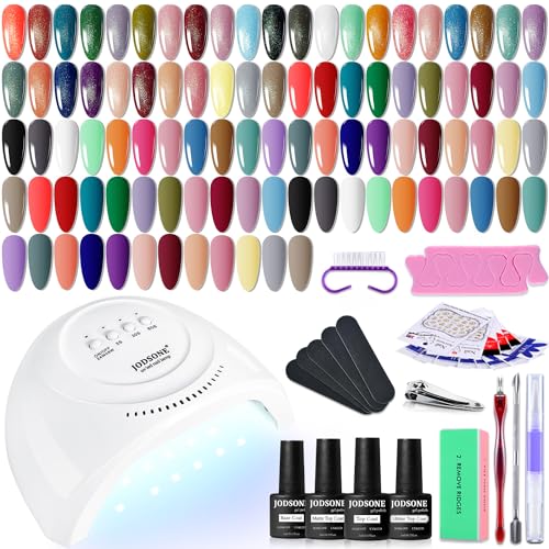 JODSONE 36 PCS Gel Polish Kit with U V Light 4 Bottles of Base Coat Glossy Matte Glitter Top Coat