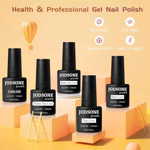 JODSONE 36 PCS Gel Polish Kit with U V Light 4 Bottles of Base Coat Glossy Matte Glitter Top Coat - Image 7