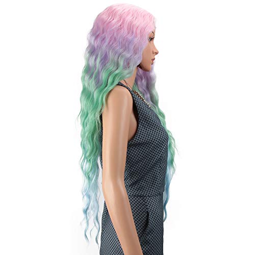 Joedir Lace Front Wigs 30'' Long Wavy Synthetic Wigs For Black Women 130% Density Ombre Rainbow Wigs with Baby Hair(QT PKBL07) - Image 4