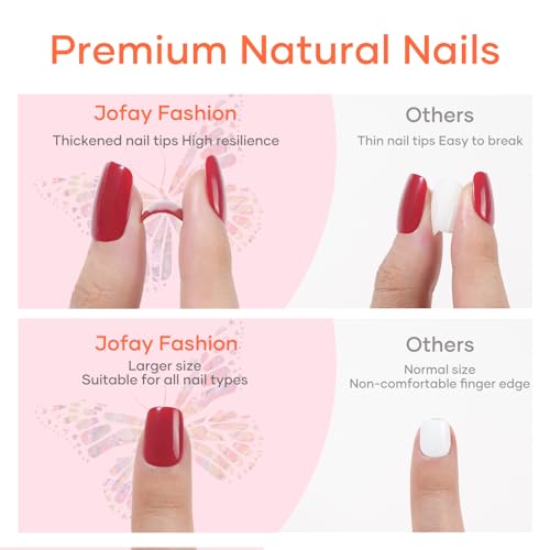Jofay Short Solid Color Press On Acrylic Nail Kit 10 Pack with 7ml Glue - Image 5