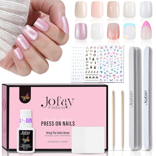 Jofay Short Solid Color Press On Acrylic Nail Kit 10 Pack with 7ml Glue - Image 8