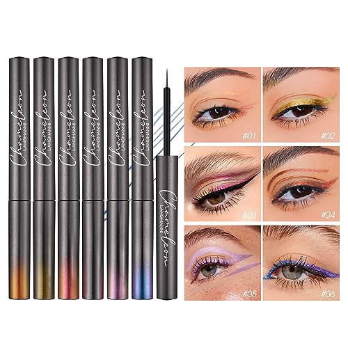 Jolilab Liquid Eyeliner, Glitter Liquid Eyeliner,6 Colors Liquid Glitter Eyeliner Set, Quick-Drying, Rich Pigment, Colourful, Holographic Glitter Multichrome Eyeliner Eyeshadows Makeup Set (A) - Image 3