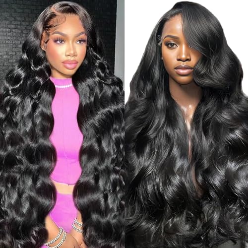 JTMMP 13x6 Lace Front Wigs Human Hair 200% Density Body Wave Lace Front Wigs Human Hair 26 Inch HD Transparent Lace Frontal Wigs Human Hair Glueless Human Hair Wigs for Women Natural Black Color