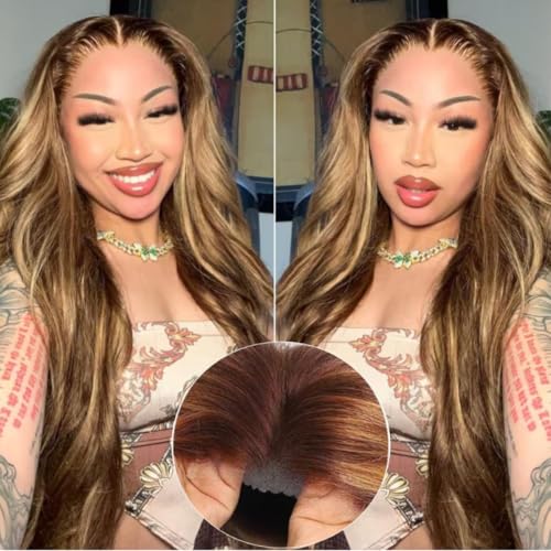 Julia Hair 12A Body Wave Pre Cut Glueless Wigs Human Hair Highlight Honey Blonde Bye Bye Knots Wig Wear and Go for Beginners 7x5 HD Lace Front Wigs Pre Bleached Invisible Knots 180% Density 16 Inch