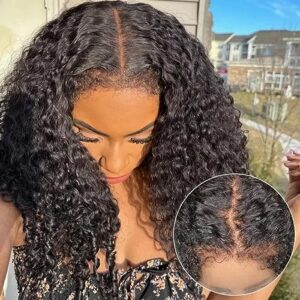 Julia Hair 4C Kinky Edge Curly Wigs Afro Human Hair Pre Plucked with Baby Hair Kinky Edges Realistic Hairline Glueless Wigs 13x4 HD Lace Front Wig with Curly Baby Hair 180% Density 16Inch