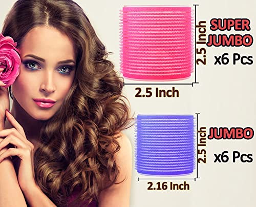 Jumbo Hair Rollers Sets, 12 Pcs Self Grip Salon Hair Dressing Curlers, Jumbo Large Rollers for Long Short Hair, DIY Curly Hairstyle for Women, Colors May Vary (6XJumbo+6XLarge) - Image 6