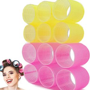 Jumbo Hair Rollers Sets, 12 Pcs Self Grip Salon Hair Dressing Curlers, Jumbo Large Rollers for Long Short Hair, DIY Curly Hairstyle for Women, Colors May Vary (6XJumbo+6XLarge)