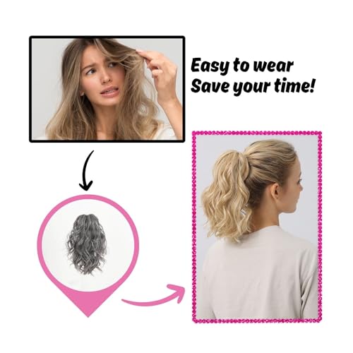 JUVABUN Claw Clip Beach Waves Ponytail Extension 10"-Salt and Pepper |Hair Extension Clips |Ponytail Extension Human Hair |Hair Extensions Washable Realistic And Synthetic Hairpiece | Salt and Pepper - Image 4