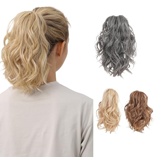 JUVABUN Claw Clip Beach Waves Ponytail Extension 10"-Salt and Pepper |Hair Extension Clips |Ponytail Extension Human Hair |Hair Extensions Washable Realistic And Synthetic Hairpiece | Salt and Pepper