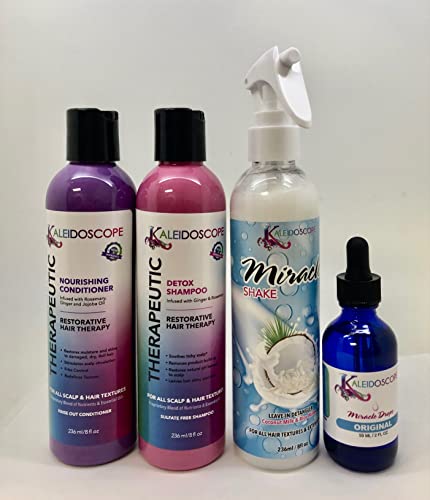 Kaleidoscope Therapeutic Shampoo, Conditioner, Leave-In 8oz, and Drops 2oz Hair Care Set