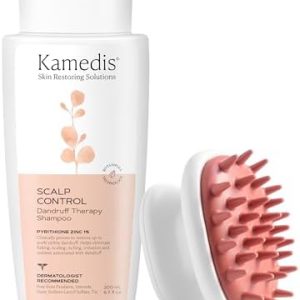 KAMEDIS Scalp Care Set: Fillable Scalp Massager Hair Brush & Clinically Proven Anti-Dandruff Shampoo - Gentle Scalp Scrubber Exfoliator and Dandruff Treatment - Suitable for Men & Women & Kids. (2pk)