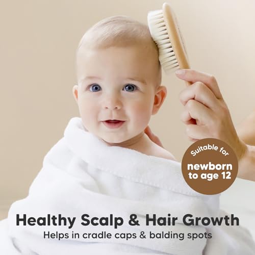 Keababies Soft Goat Bristle Baby Hair Brush Comb Set with Washcloths Bundle - Image 3