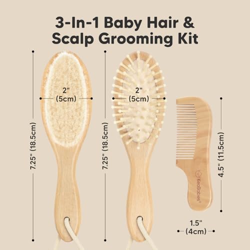 Keababies Soft Goat Bristle Baby Hair Brush Comb Set with Washcloths Bundle - Image 2