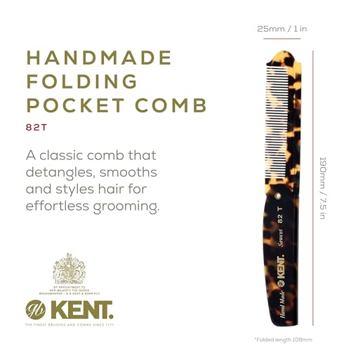 Kent 82T Handmade Folding Pocket Comb for Men, Fine Tooth Hair Comb Straightener for Everyday Grooming Styling Hair, Beard or Mustache, Use Dry or with Balms, Saw Cut Hand Polished, Made in England - Image 2