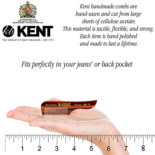 Kent 83T Small Gentleman's Beard and Mustache Pocket Comb, Fine Toothed Travel Size for Facial Hair Grooming and Styling. Saw-cut of Quality Cellulose Acetate, Hand Polished. Hand-Made in England - Image 3
