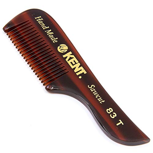 Kent 83T Small Gentleman's Beard and Mustache Pocket Comb, Fine Toothed Travel Size for Facial Hair Grooming and Styling. Saw-cut of Quality Cellulose Acetate, Hand Polished. Hand-Made in England