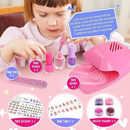 Kids Makeup Set Toys Gift, Washable Make Up Kits and Nail Polish Set Hair Dye Stick for Girls , Perfect Kids Christmas Birthday Gifts for Girl Ages 3 4 5 6 7 8 9 10 11 12 Year Old - Image 4