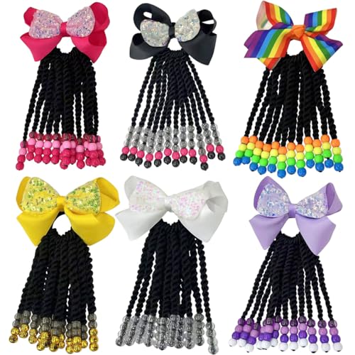 Kids Ponytail Hair Extension Braid Girls Braided Ponytail Hair Extension Clip On Go For Girls Beads,Black Hair Band & Bow Included,Detachable and Reusable (white) - Image 4